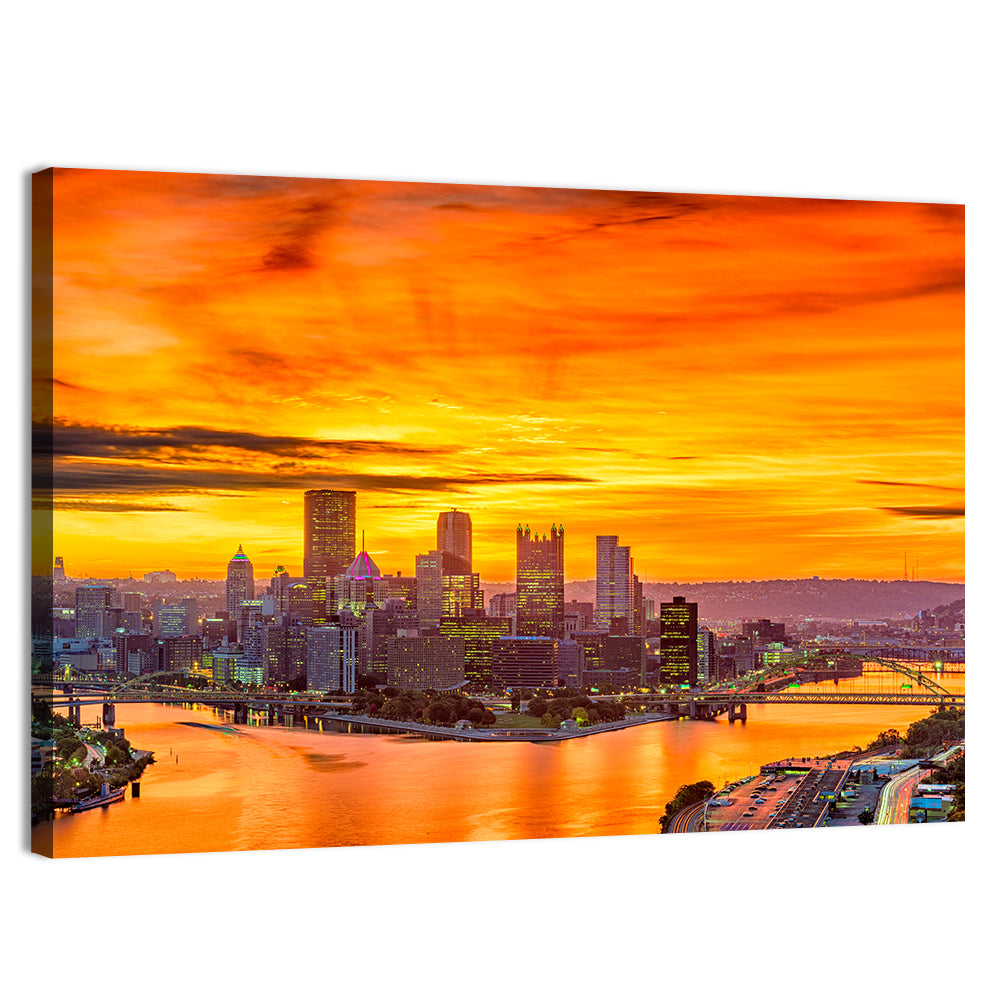 Pittsburgh Skyline at the Point Wall Art, canvas print, landscape