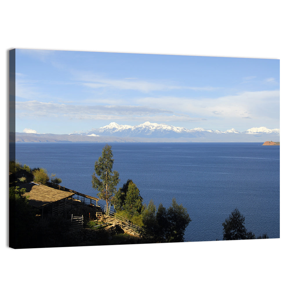 Lake Titicaca Thatched Roof View Wall Art, canvas print, landscape