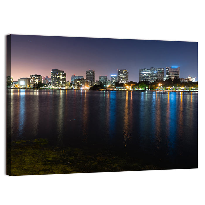 Oakland Skyline Over Lake Merritt Wall Art as a canvas print