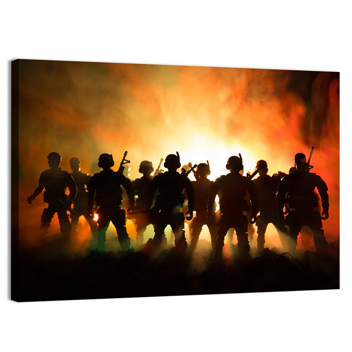 Silhouetted Infantry Line Wall Art as a canvas print