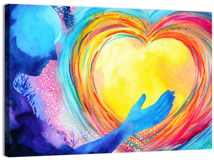 Blue Silhouette with Radiant Heart Wall Art as a canvas print