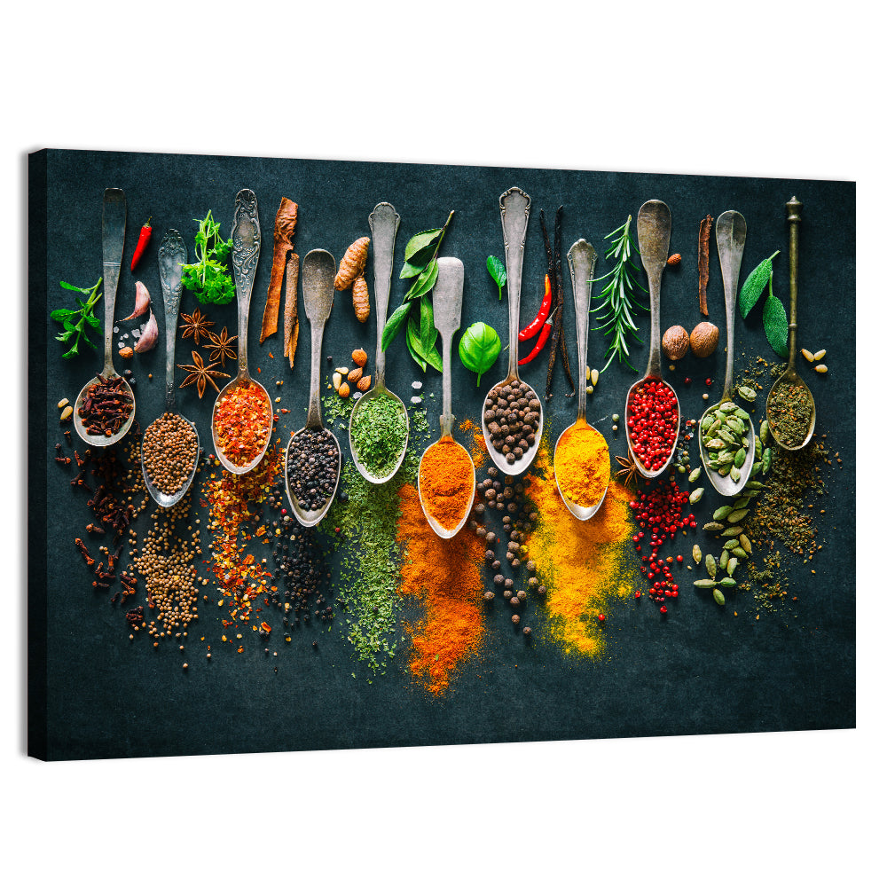 Assorted Spices and Spoons Wall Art, canvas print, landscape