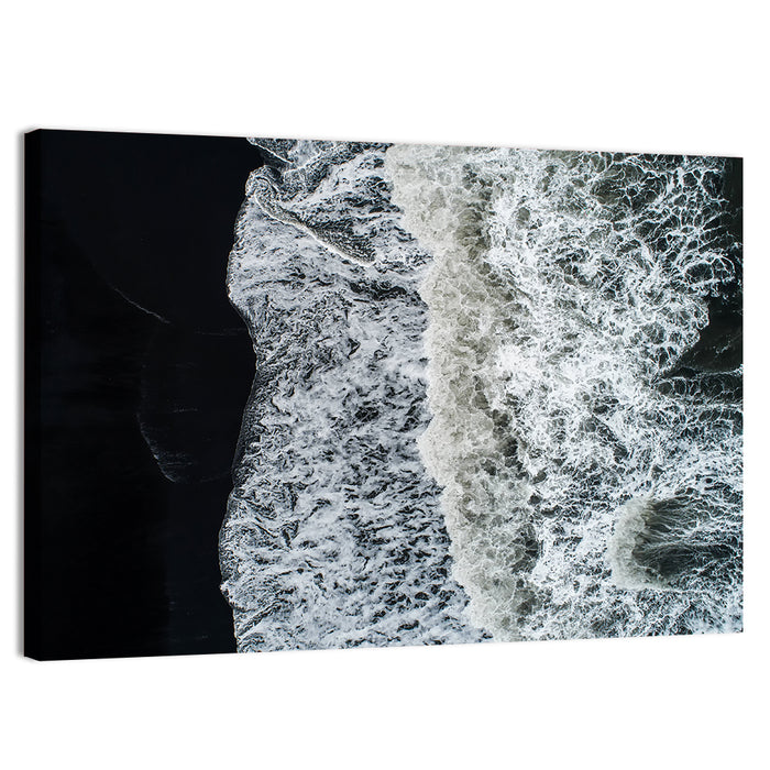 Aerial Black Sand Shoreline Wall Art as a canvas print