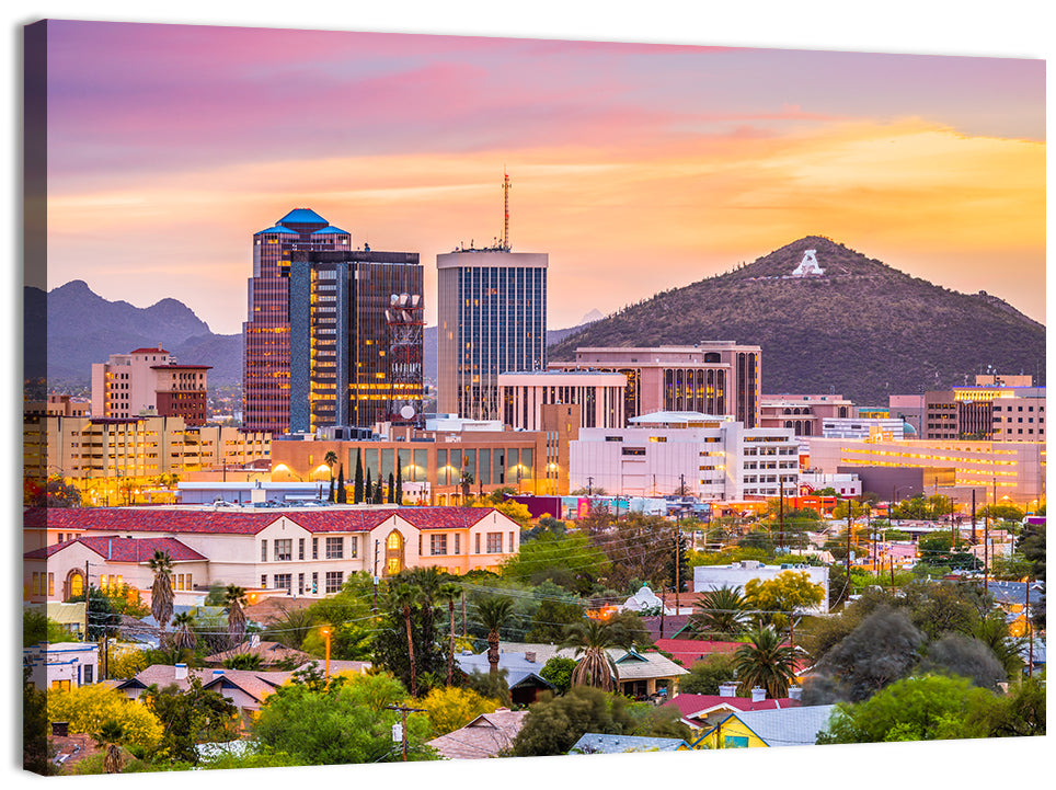 Tucson Skyline at Golden Hour Wall Art, canvas print, landscape