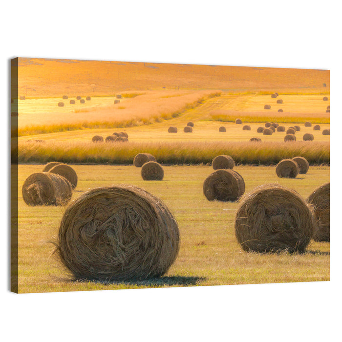 Hay Bales at Golden Hour Wall Art as a canvas print