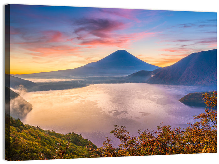 Mount Fuji at Lake Motosu, Autumn Sunrise Wall Art as a canvas print