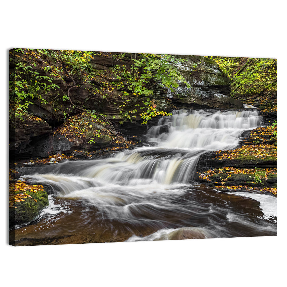 Cascading Autumn Waterfall Wall Art, canvas print, landscape