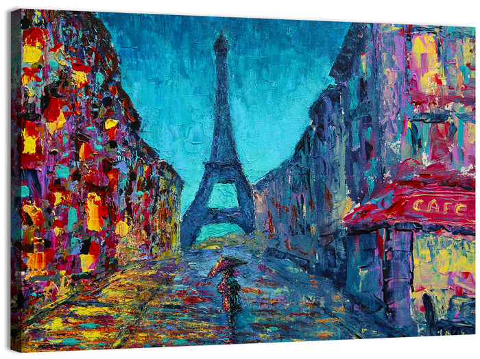 Rainy Paris Street with Eiffel Tower Wall Art as a canvas print
