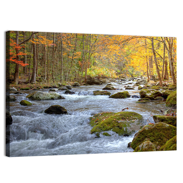 Autumn Mountain Stream Wall Art as a canvas print