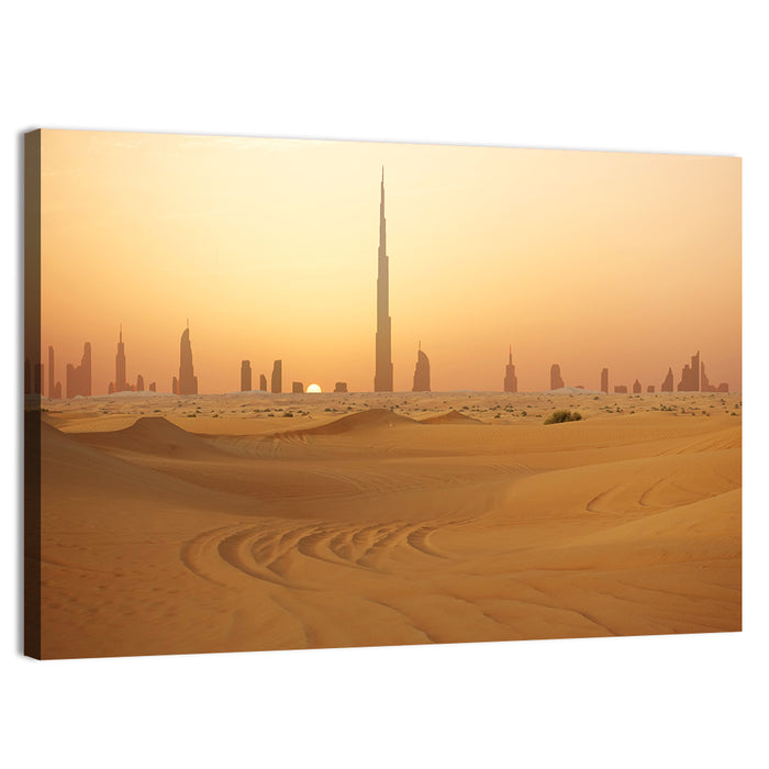 Dubai Skyline at Sunset Wall Art as a canvas print