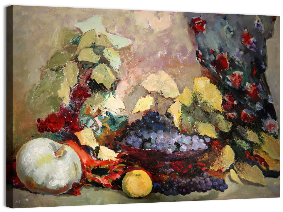 Grapes and Melon Still Life Wall Art, canvas print, landscape