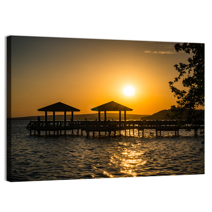 Lake Dardanelle Pier Sunset Wall Art as a canvas print