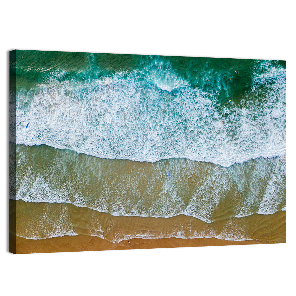 Aerial Teal Beach with Surfers Wall Art, canvas print, landscape