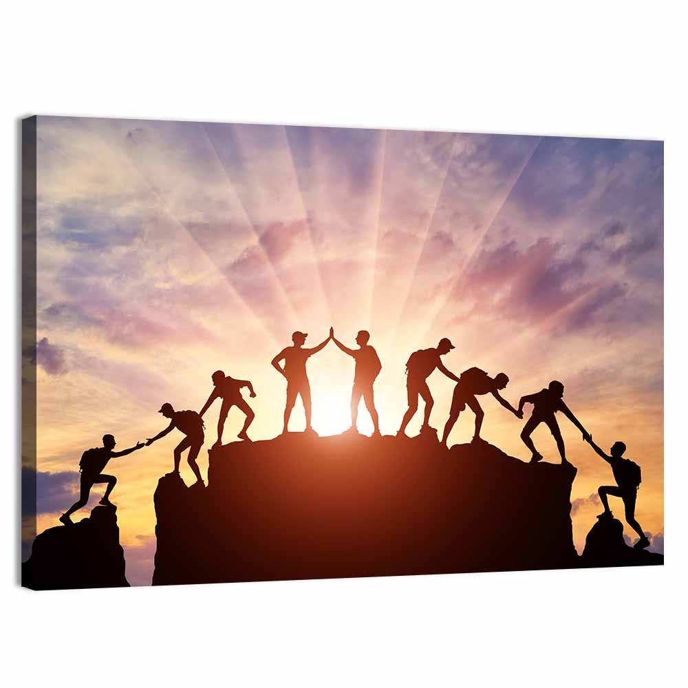 Sunburst Climbers Silhouette Wall Art, canvas print, landscape