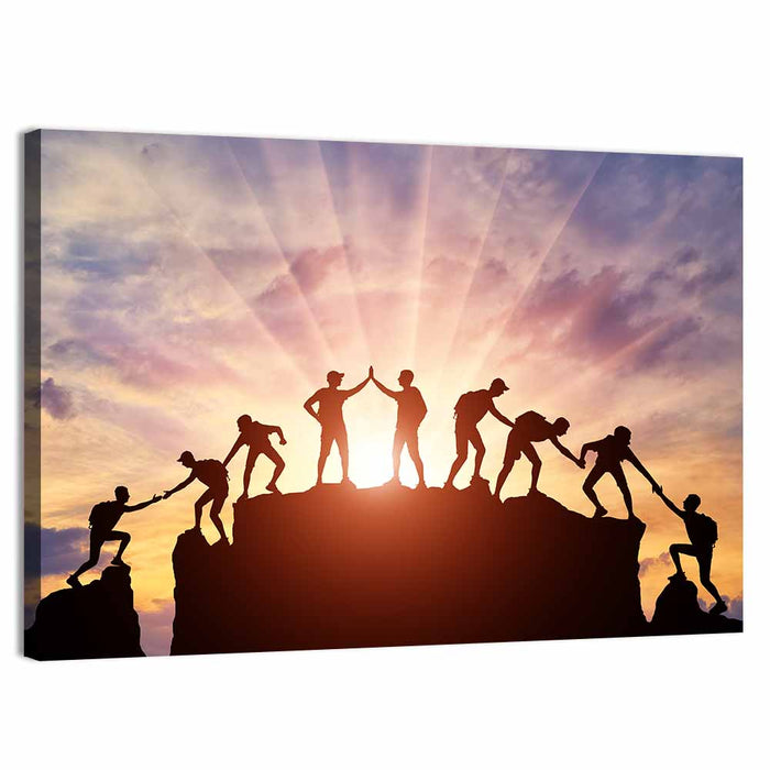 Sunburst Climbers Silhouette Wall Art as a canvas print