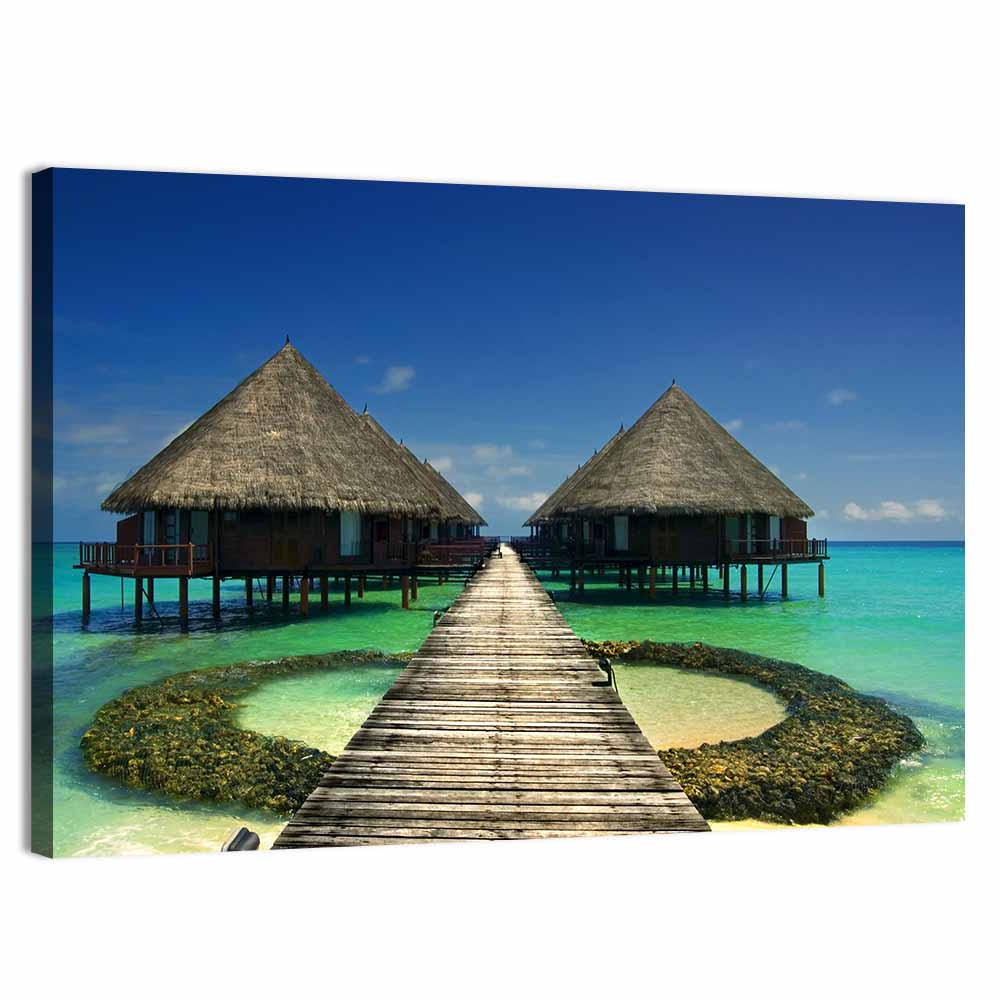 Maldives Overwater Bungalows Wall Art, canvas print, landscape