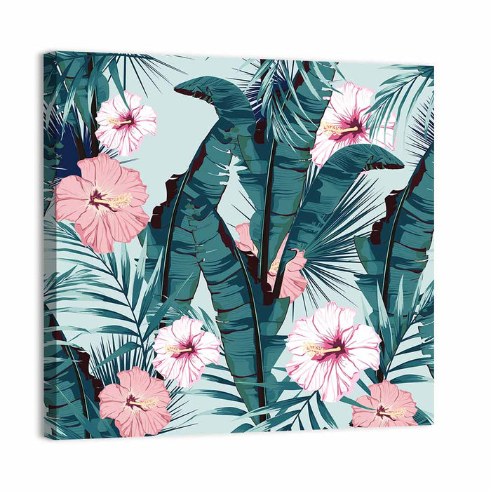 Tropical Hibiscus Pattern Wall Art as a canvas print