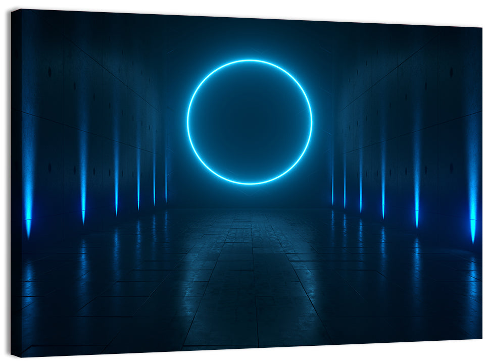 Glowing Neon Corridor Wall Art, canvas print, landscape