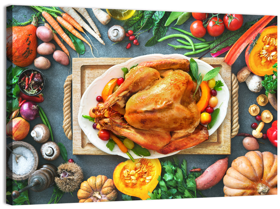 Harvest Roast Turkey Centerpiece Wall Art, canvas print, landscape
