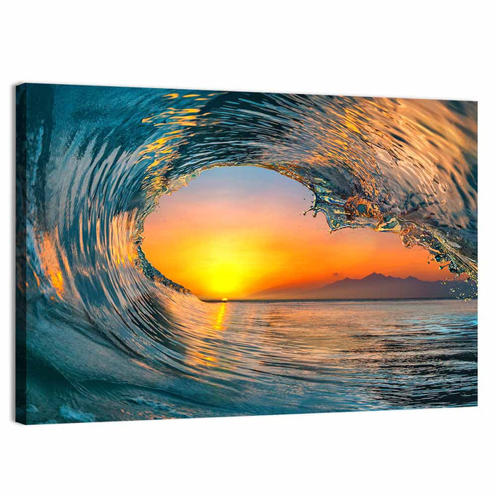 Cresting Wave Tunnel at Sunset Wall Art as a canvas print