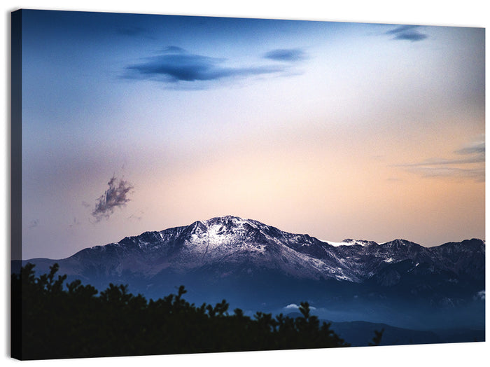 Snow-capped Pikes Peak at Dusk Wall Art as a canvas print