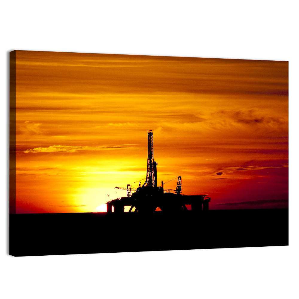 Offshore Oil Rig at Sunset Wall Art, canvas print, landscape