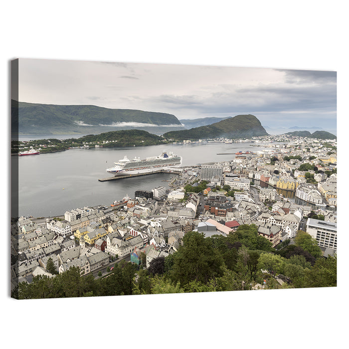 Alesund Harbor Cityscape Wall Art as a canvas print