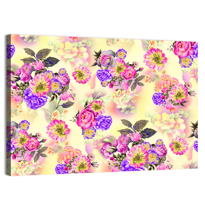 Roses and Iris Floral Pattern Wall Art as a canvas print
