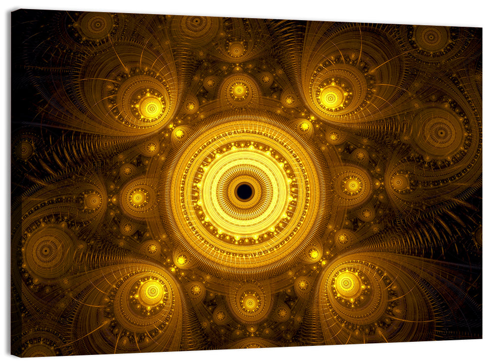 Golden Fractal Mandala Wall Art, canvas print, landscape