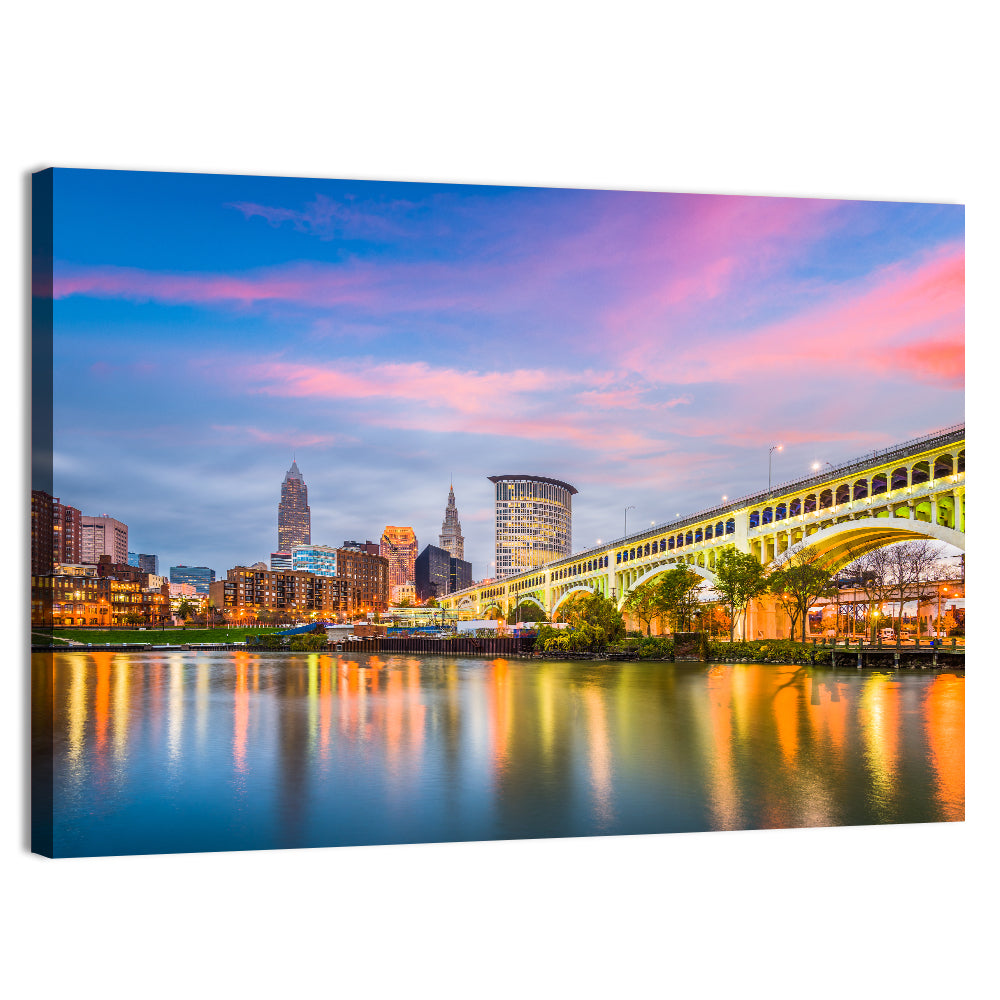 Cleveland Skyline at Dusk Wall Art, canvas print, landscape