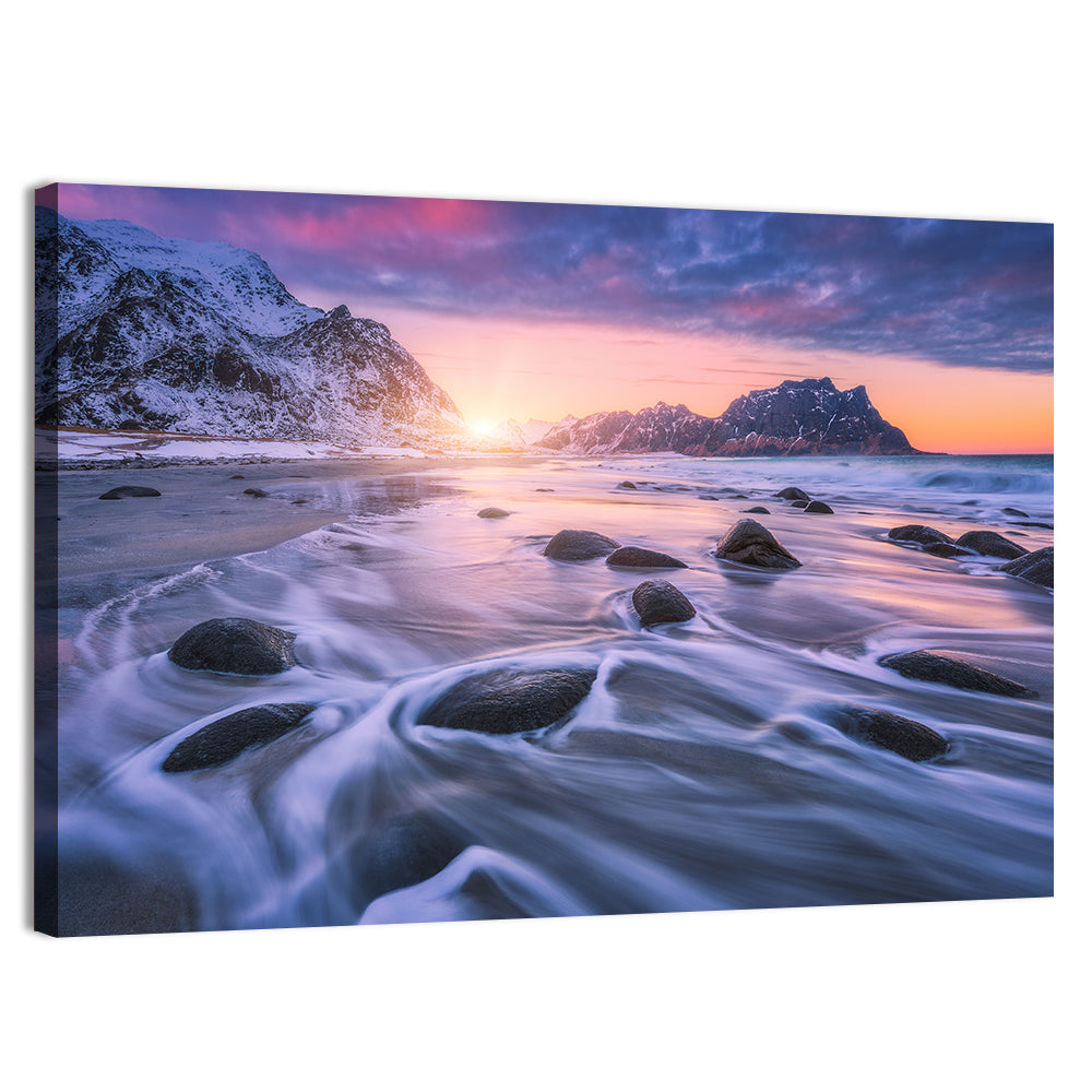 Utakleiv Sandy Beach Wall Art, canvas print, landscape