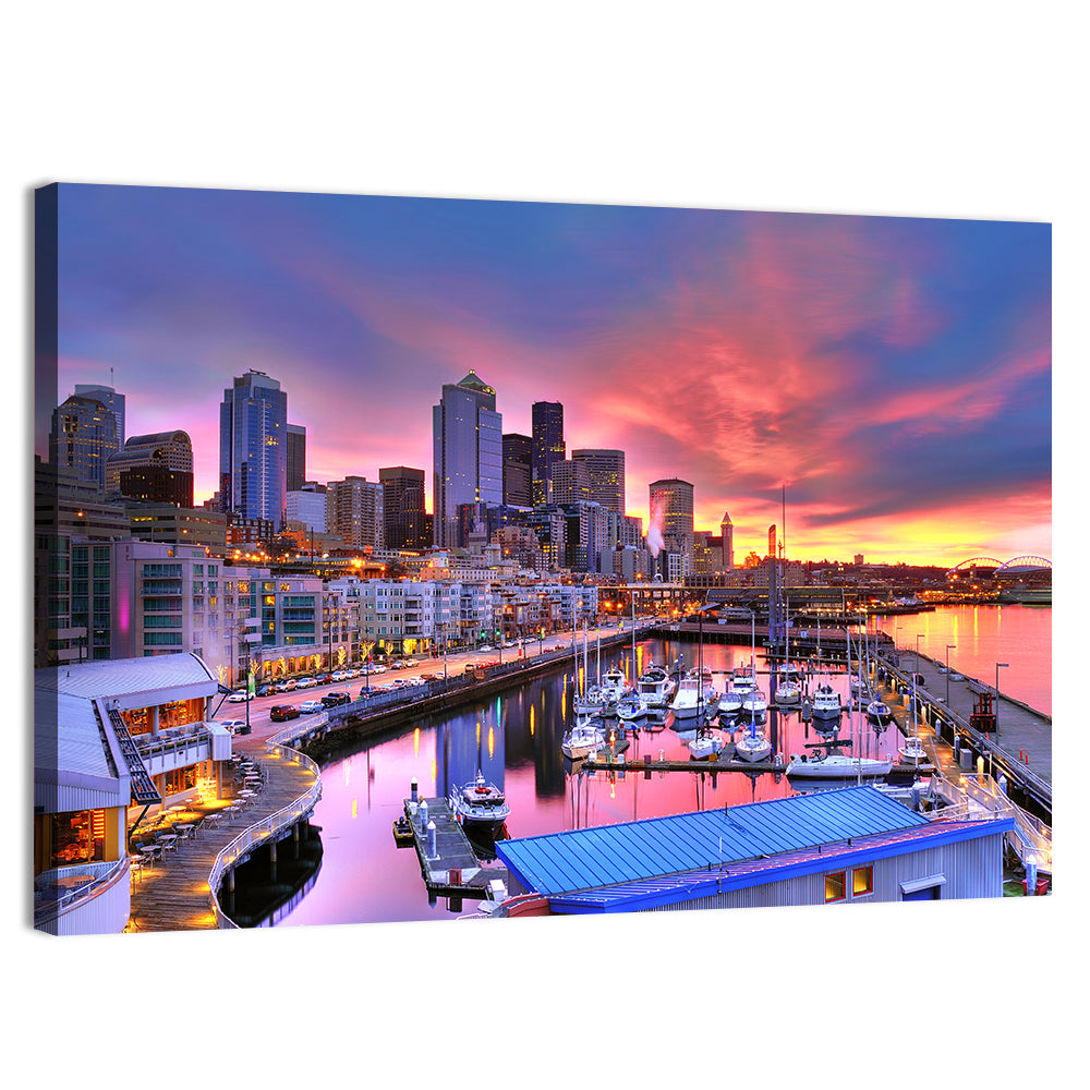 Seattle Skyline at Sunset Wall Art, canvas print, landscape