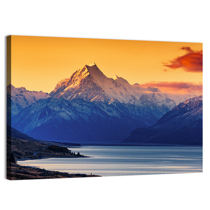 Aoraki Mount Cook Over Lake Pukaki Wall Art as a canvas print