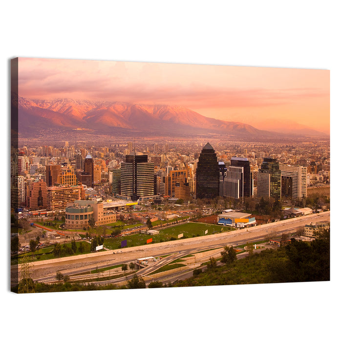 Santiago Skyline at Sunset Wall Art as a canvas print