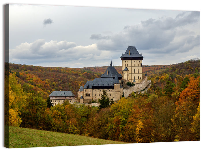 Karlštejn Castle in Autumn Forest Wall Art as a canvas print