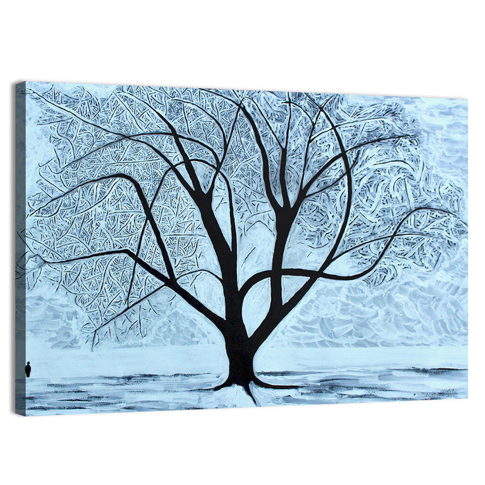 Snow Covered Tree Silhouette Wall Art as a canvas print