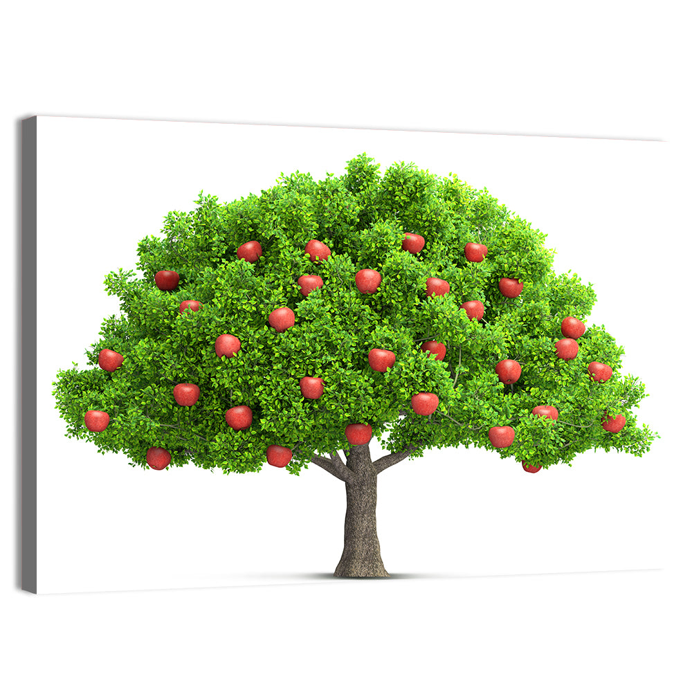 Bright Red Apple Tree Illustration Wall Art, canvas print, landscape