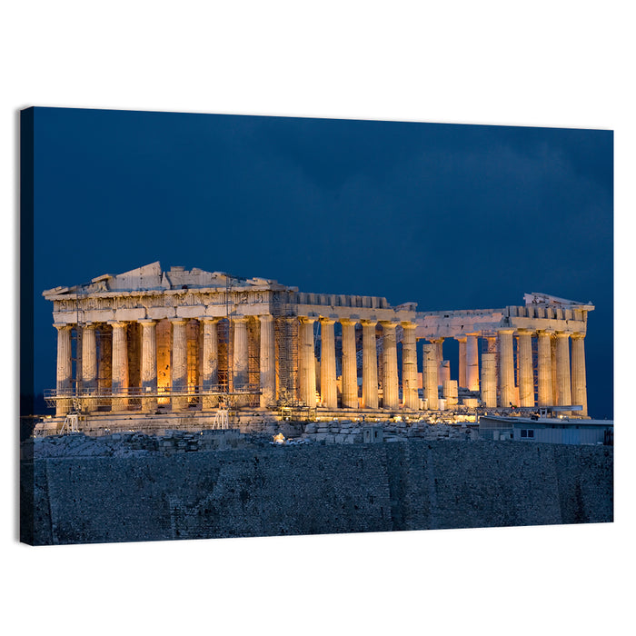 Illuminated Parthenon at Night Wall Art as a canvas print