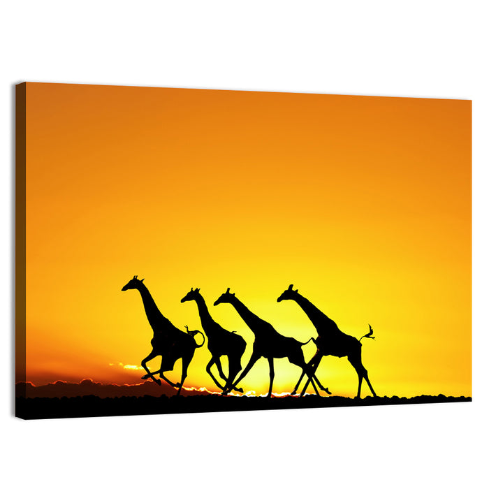 Savanna Giraffes at Sunset Wall Art as a canvas print