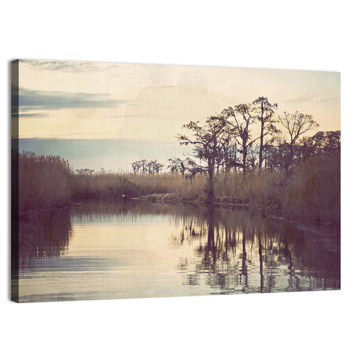 Louisiana Cypress Swamp at Dusk Wall Art as a canvas print