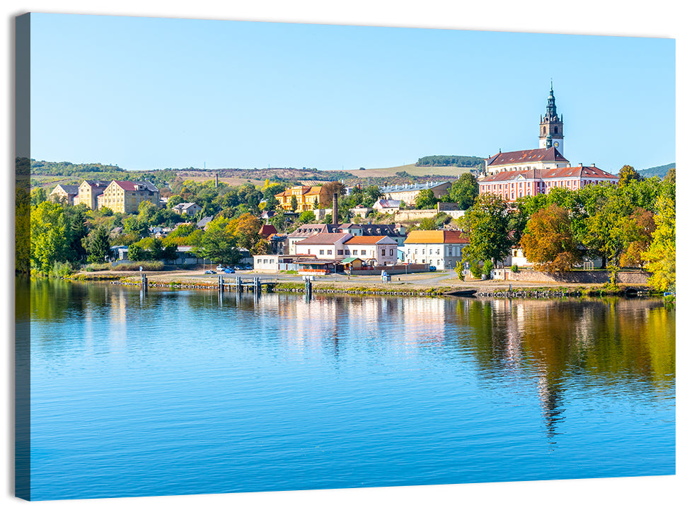 Roudnice Castle Riverbank Reflections Wall Art, canvas print, landscape