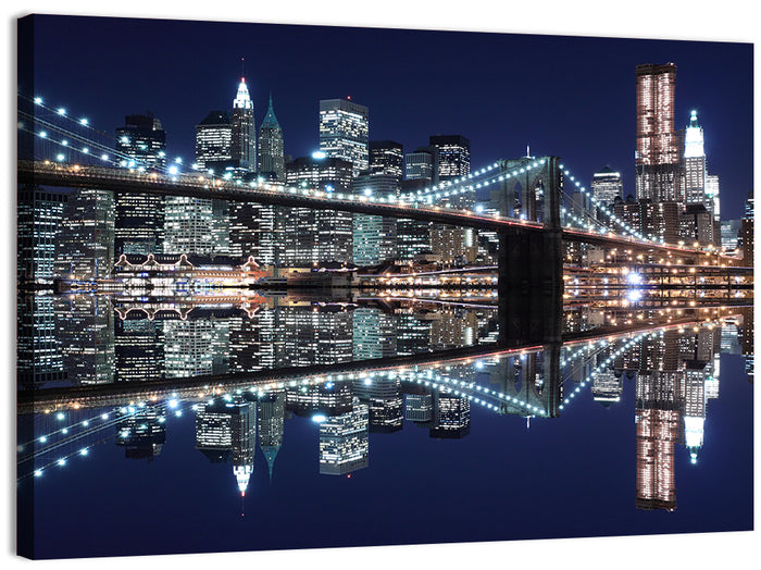 Brooklyn Bridge Symphony at Night Wall Art as a canvas print