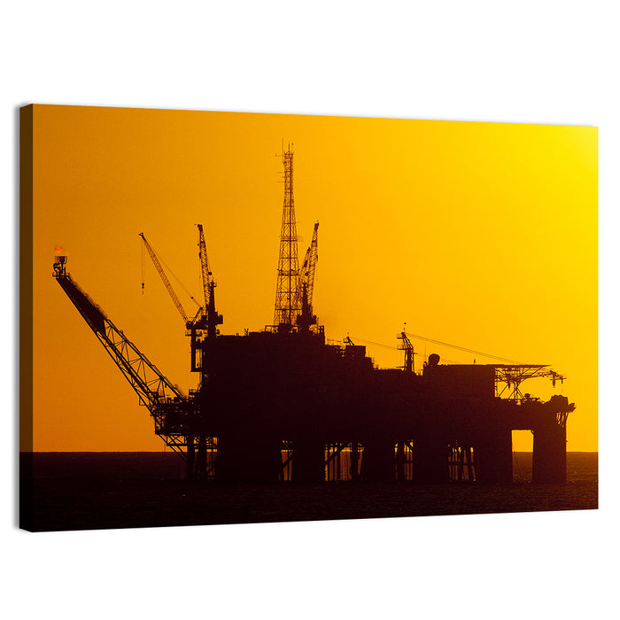 Oil Rig Silhouette at Sunset Wall Art as a canvas print