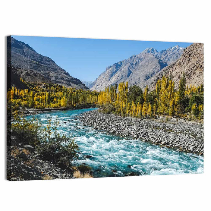 Autumn on the Gilgit River Wall Art as a canvas print