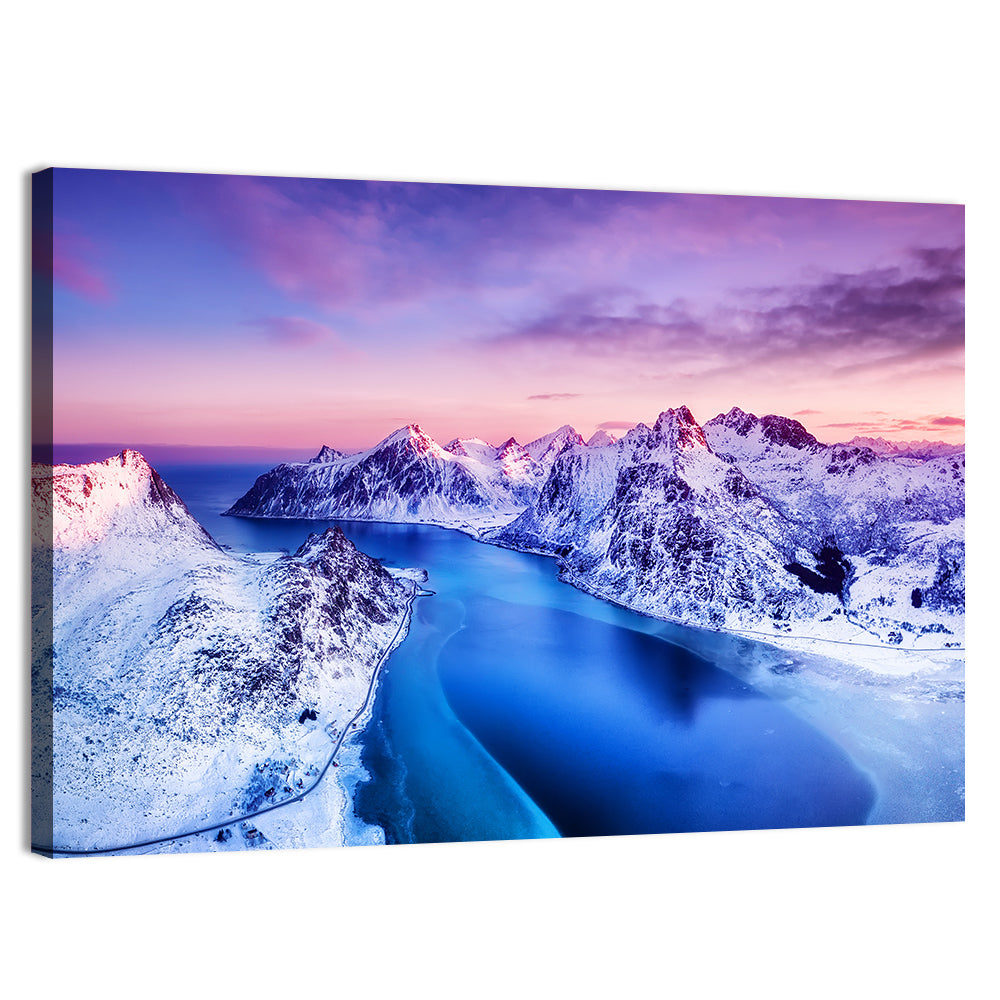 Flakstadpollen Fjord at Sunset Wall Art, canvas print, landscape