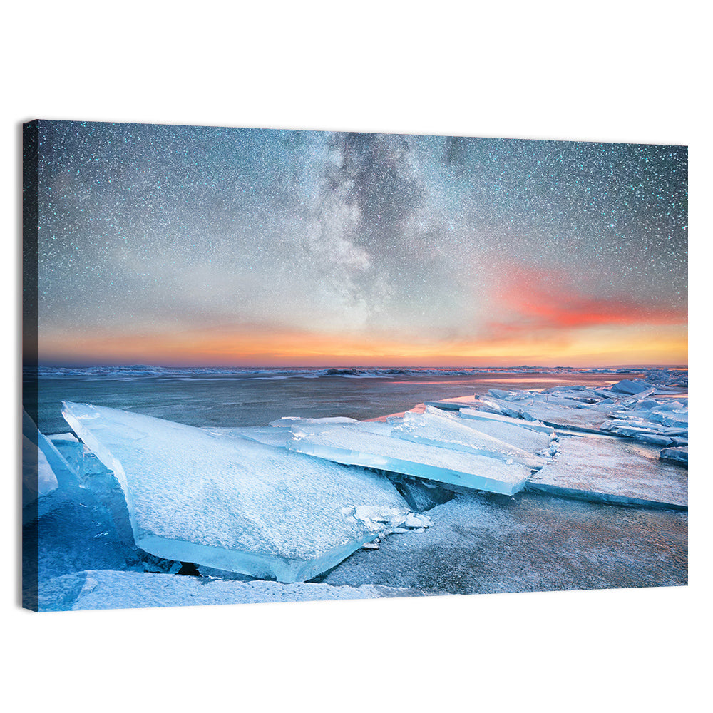 Milky Way Over Frozen Shore Wall Art, canvas print, landscape