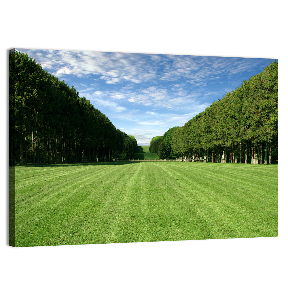 Tree-lined Manicured Lawn Wall Art, canvas print, landscape