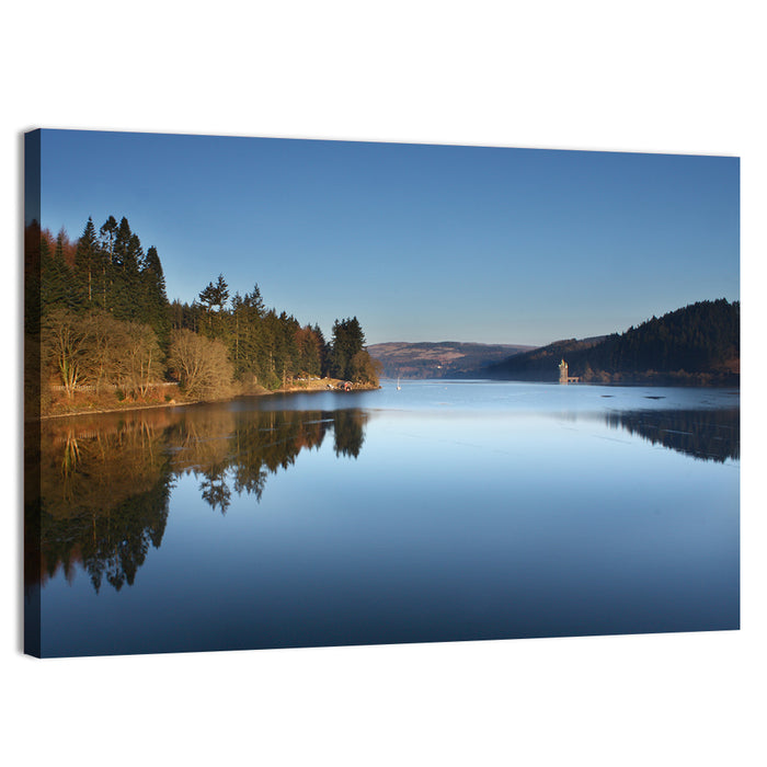 Lake Vyrnwy Golden Hour Reflection Wall Art as a canvas print