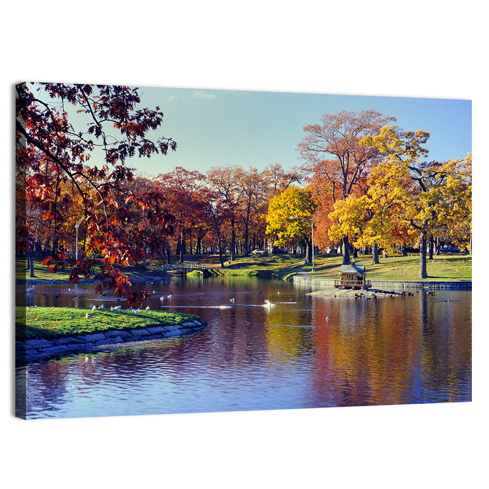 Deering Oaks Autumn Pond Wall Art, canvas print, landscape