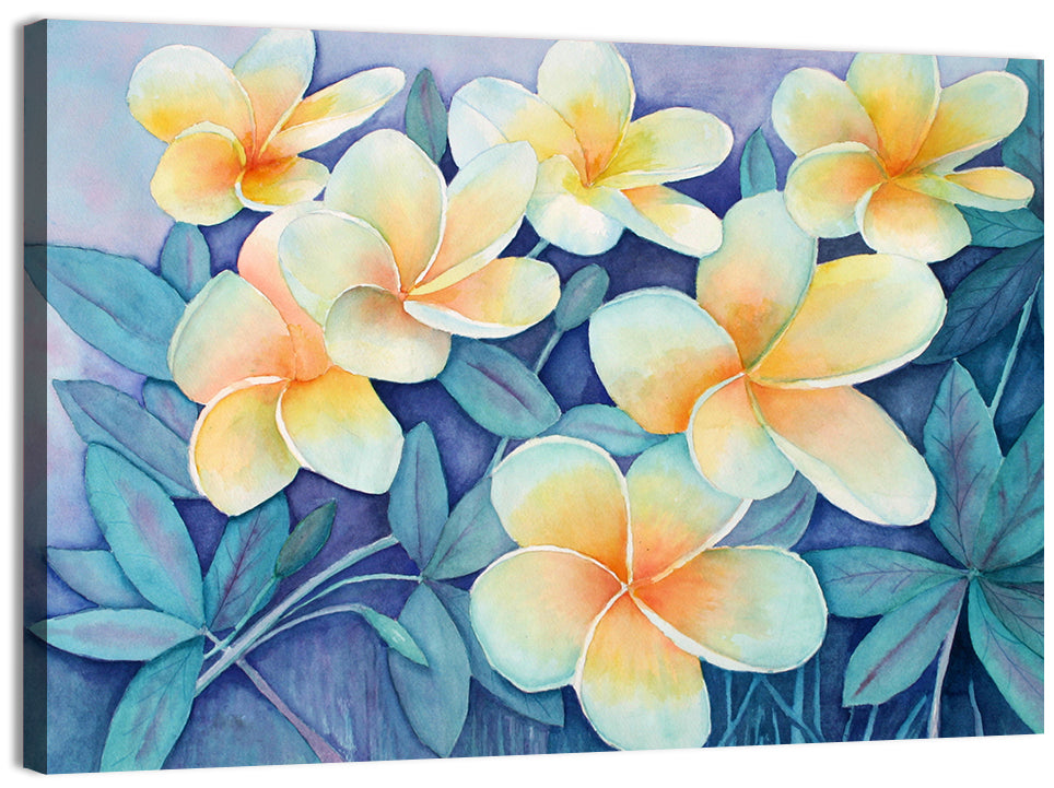 Watercolor Frangipani Cluster Wall Art, canvas print, landscape